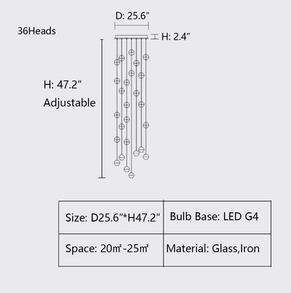 Oversized Nordic Art Round Air Bubbles Pendant Chandelier for Stairs/Spiral Staircase/Hotel Lobby