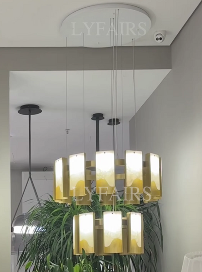 Modern 1/2/3/4 Tier Round Brass Chandelier with Jade