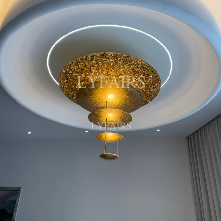 Luxury Multi-layer Gold Leaf Chandelier for Low Ceiling