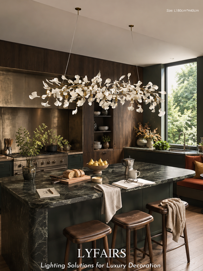 Linear Ginkgo Ceramic Chandelier for Dining Room/Kitchen island