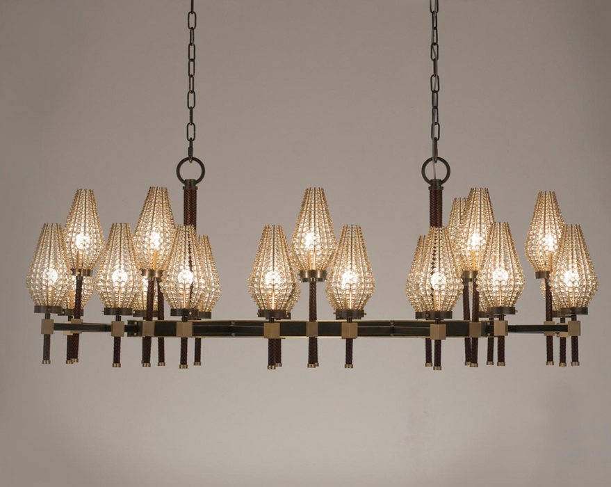 Contemporary Linear Torch‑Shaped Crystal Shade Chandelier for Dining Room/Kitchen Island
