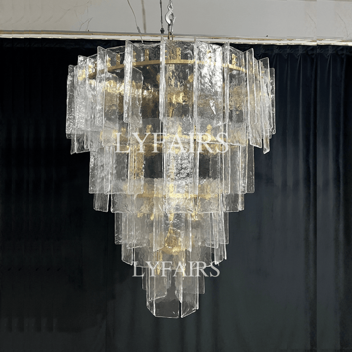 Vintage Inspired Tiered Clear/Smoky Gray Rippled Cast Glass Chandelier