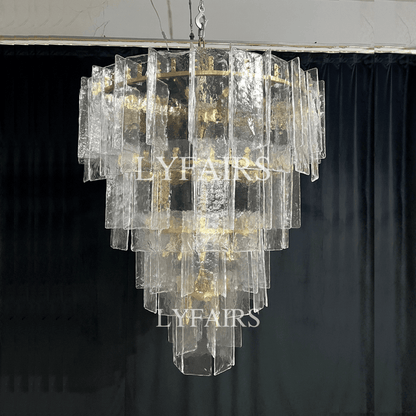 Vintage Inspired Tiered Clear/Smoky Gray Rippled Cast Glass Chandelier