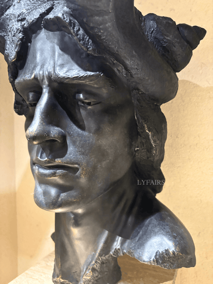 Black Ram-Horned Face Sculpture