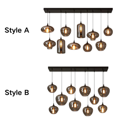 Lampadario in vetro grigio fumé per bar/sala da pranzo