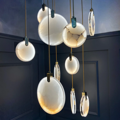 Modern Floating Round Alabaster Chandelier for High Ceiling