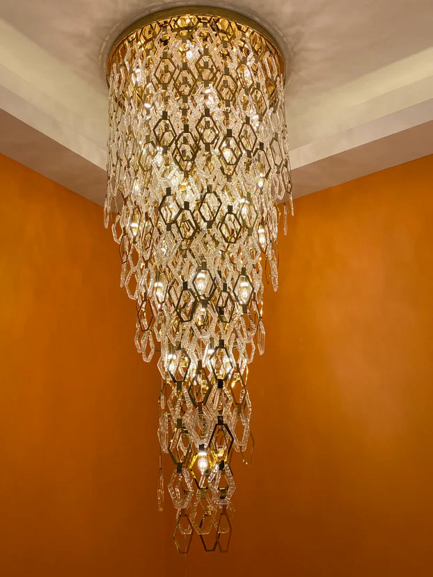 Lampadario moderno in cristallo esagonale a filo per scale/ingresso