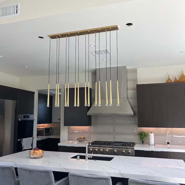 Minimalist Staircase Ceiling Lighting Fixture Foyer Pendant Chandelier In Gold Brass Finish