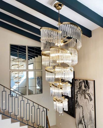 Lustre suspendu extra large en cristal spiralé de luxe pour salon/hall/entrée