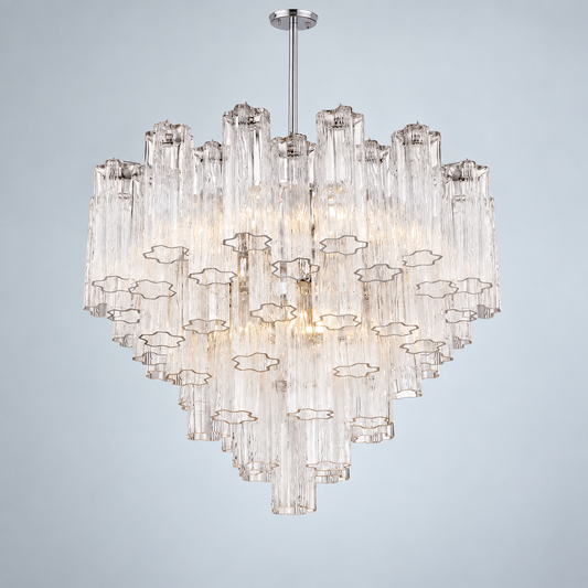 Lustre tubulaire moderne en verre à plusieurs niveaux pour plafond bas