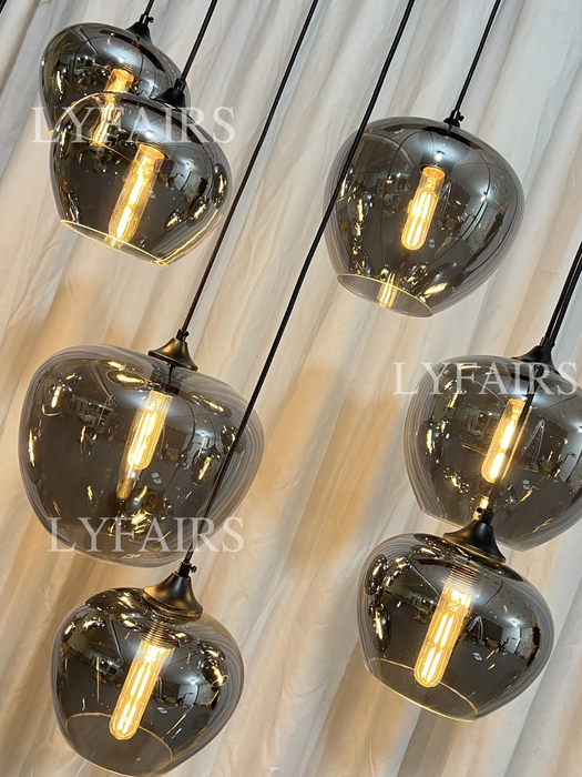 Lampadario in vetro grigio fumé per bar/sala da pranzo