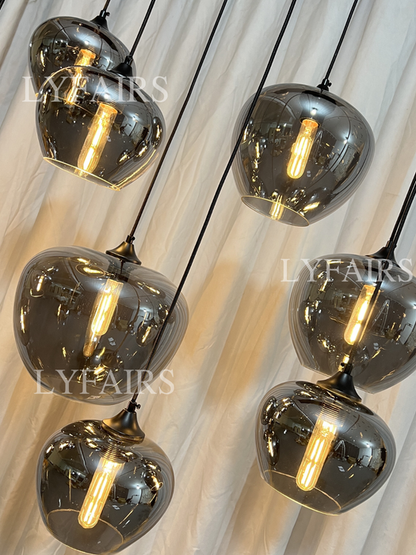 Lampadario in vetro grigio fumé per bar/sala da pranzo