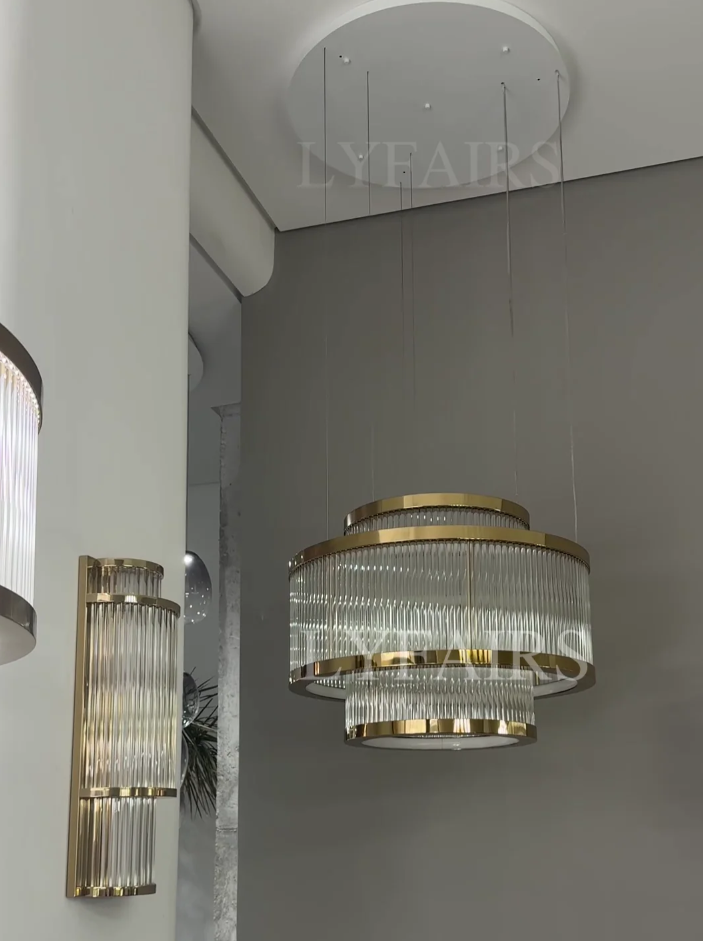 Modern Round/Rectangular Crystal Rods Chandelier Set for Low Ceiling