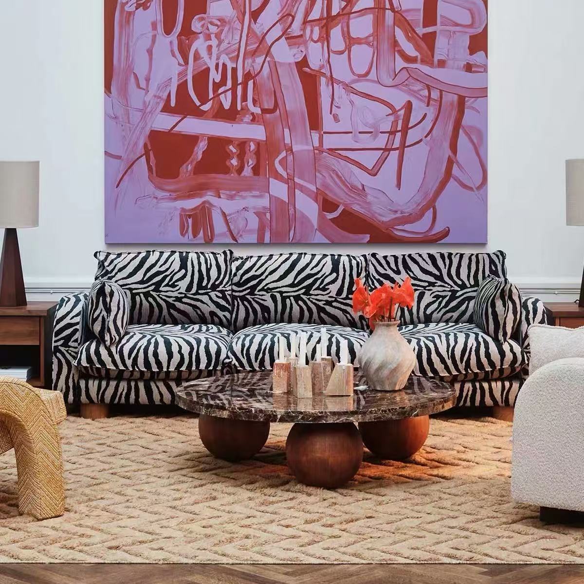 Statement Zebra‑Stripe Upholstered Modular Sofa System