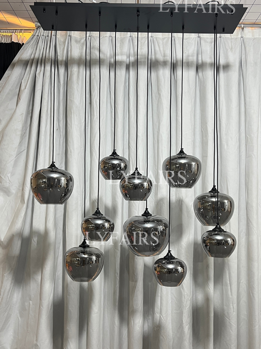 Lampadario in vetro grigio fumé per bar/sala da pranzo