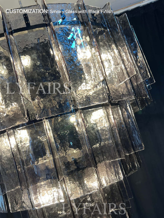 Vintage Inspired Tiered Clear/Smoky Gray Rippled Cast Glass Chandelier