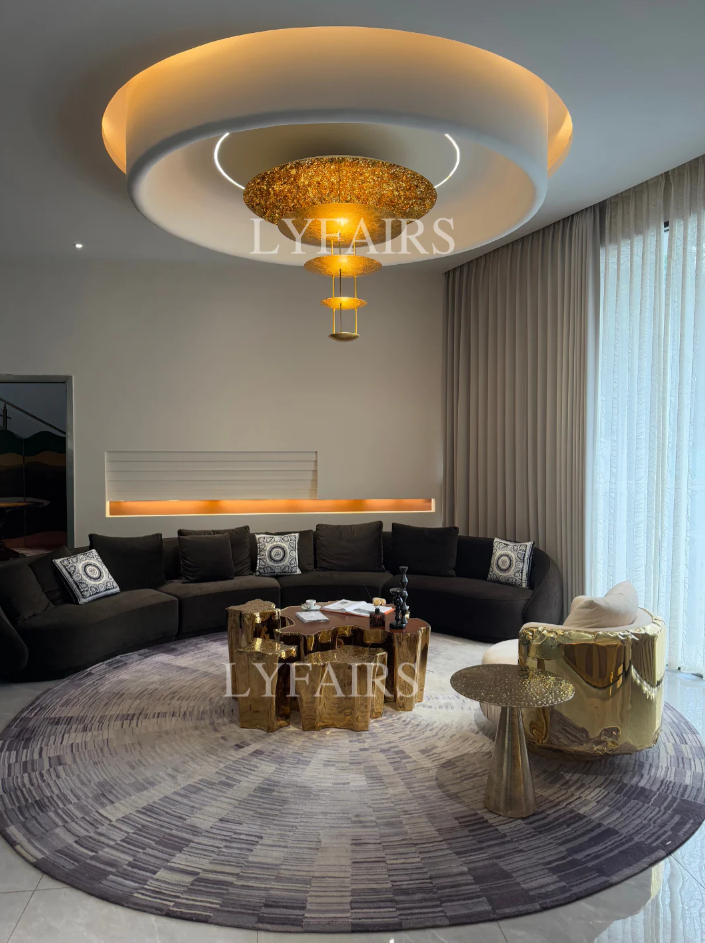 Luxury Multi-layer Gold Leaf Chandelier for Low Ceiling