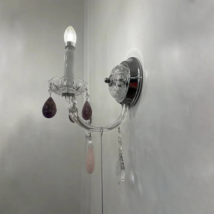 Luxury 1-Light Amethyst/ Rose/Clear Rock Crystal Wall Light