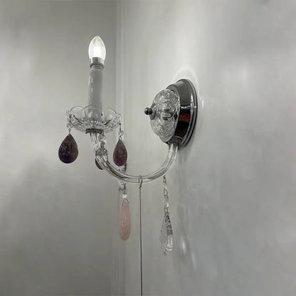 Luxury 1-Light Amethyst/ Rose/Clear Rock Crystal Wall Light