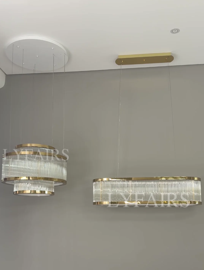 Modern Round/Rectangular Crystal Rods Chandelier Set for Low Ceiling