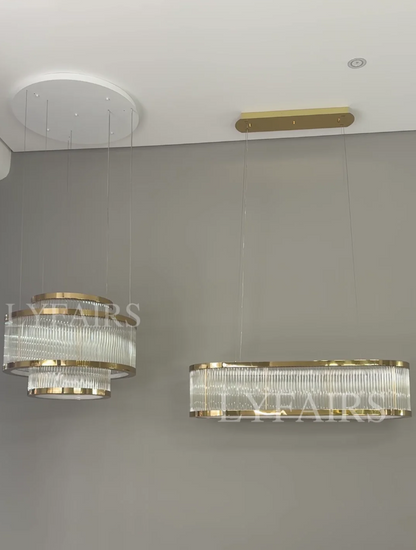 Modern Round/Rectangular Crystal Rods Chandelier Set for Low Ceiling