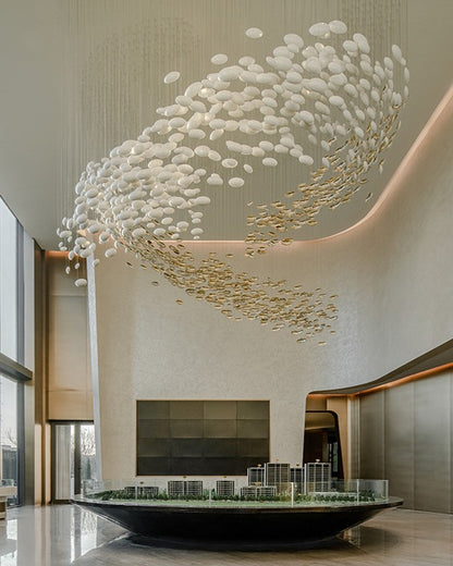 Plafonnier suspendu en forme d'œuf de dragon doré, design artistique et moderne, idéal pour un escalier, un centre de vente ou un hôtel