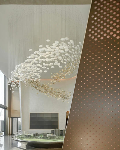 Plafonnier suspendu en forme d'œuf de dragon doré, design artistique et moderne, idéal pour un escalier, un centre de vente ou un hôtel