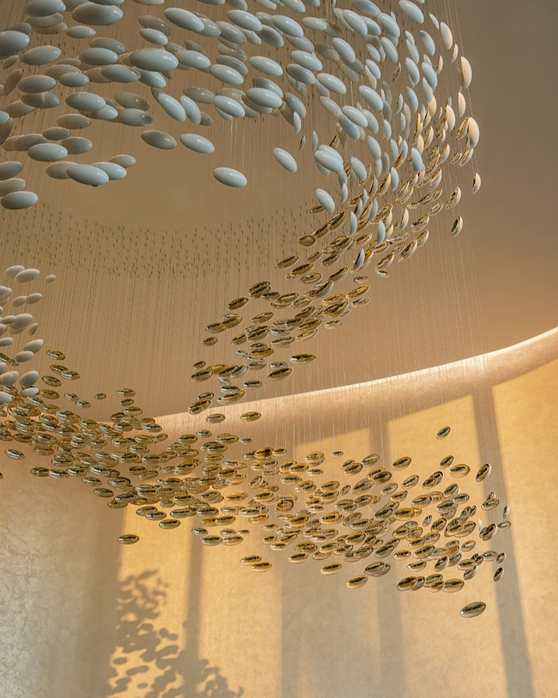 Plafonnier suspendu en forme d'œuf de dragon doré, design artistique et moderne, idéal pour un escalier, un centre de vente ou un hôtel