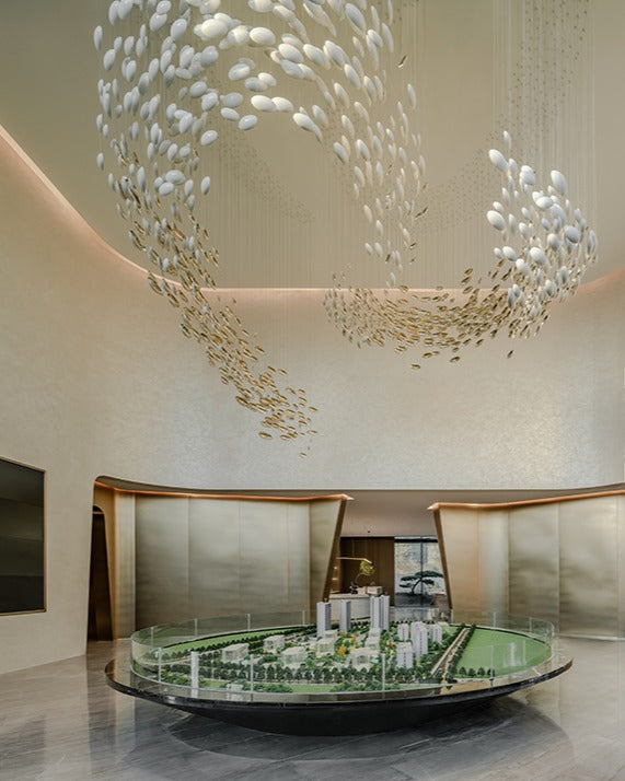 Plafonnier suspendu en forme d'œuf de dragon doré, design artistique et moderne, idéal pour un escalier, un centre de vente ou un hôtel