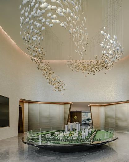 Plafonnier suspendu en forme d'œuf de dragon doré, design artistique et moderne, idéal pour un escalier, un centre de vente ou un hôtel
