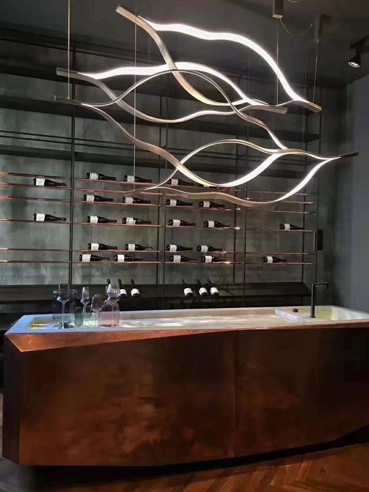 Modern Simple Aluminum Waving Chandelier for Living/Dining Room/Kitchen Island