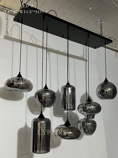 Lampadario in vetro grigio fumé per bar/sala da pranzo