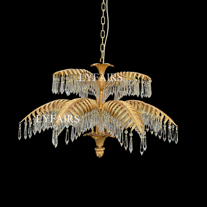 Lustre de luxe en cristal et laiton en forme de palmier pour salon/plafond bas 
