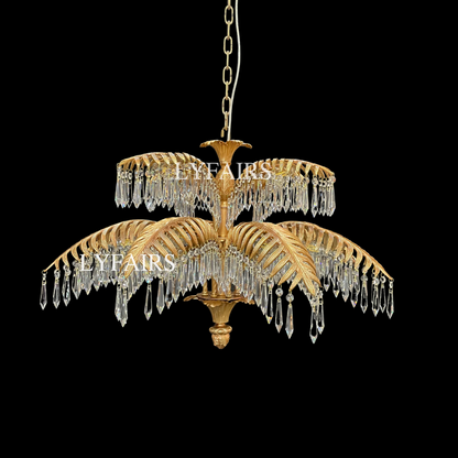 Lustre de luxe en cristal et laiton en forme de palmier pour salon/plafond bas 
