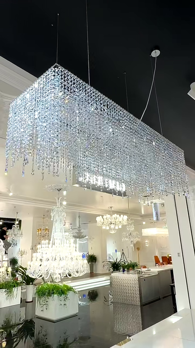 Lampadario rettangolare in cristallo con nappa per sala da pranzo, lampadario per isola cucina