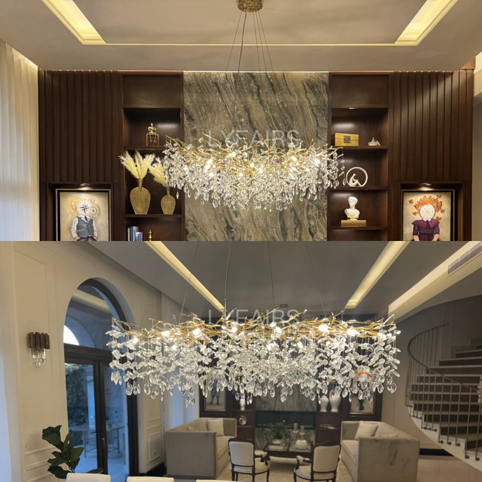 Lampadario di cristallo in stile francese, nuovo e conveniente, con foglie di cristallo.