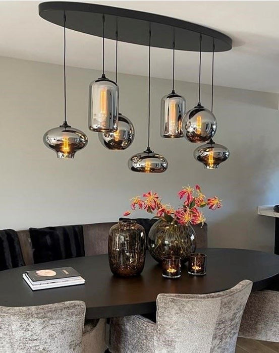 Lampadario in vetro grigio fumé per bar/sala da pranzo