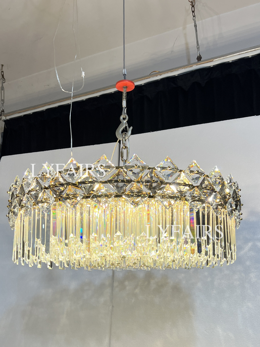 Lustre en cristal transparent à plusieurs niveaux, de luxe et moderne, idéal pour un salon, une salle à manger ou une chambre à coucher