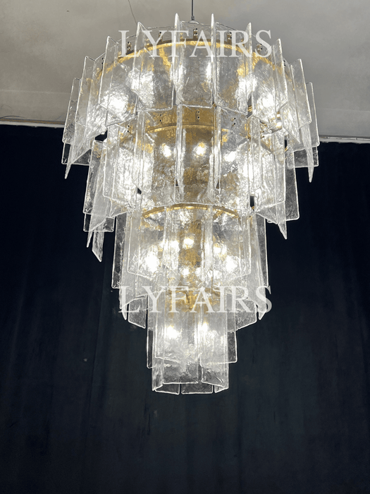 Vintage Inspired Tiered Clear/Smoky Gray Rippled Cast Glass Chandelier