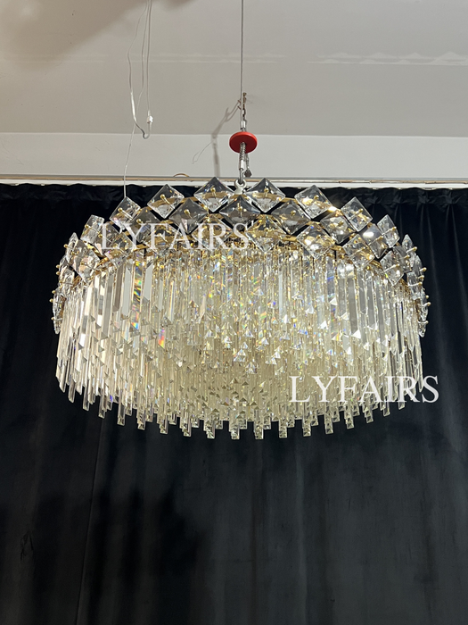 Lustre en cristal transparent à plusieurs niveaux, de luxe et moderne, idéal pour un salon, une salle à manger ou une chambre à coucher