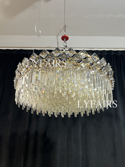 Lustre en cristal transparent à plusieurs niveaux, de luxe et moderne, idéal pour un salon, une salle à manger ou une chambre à coucher