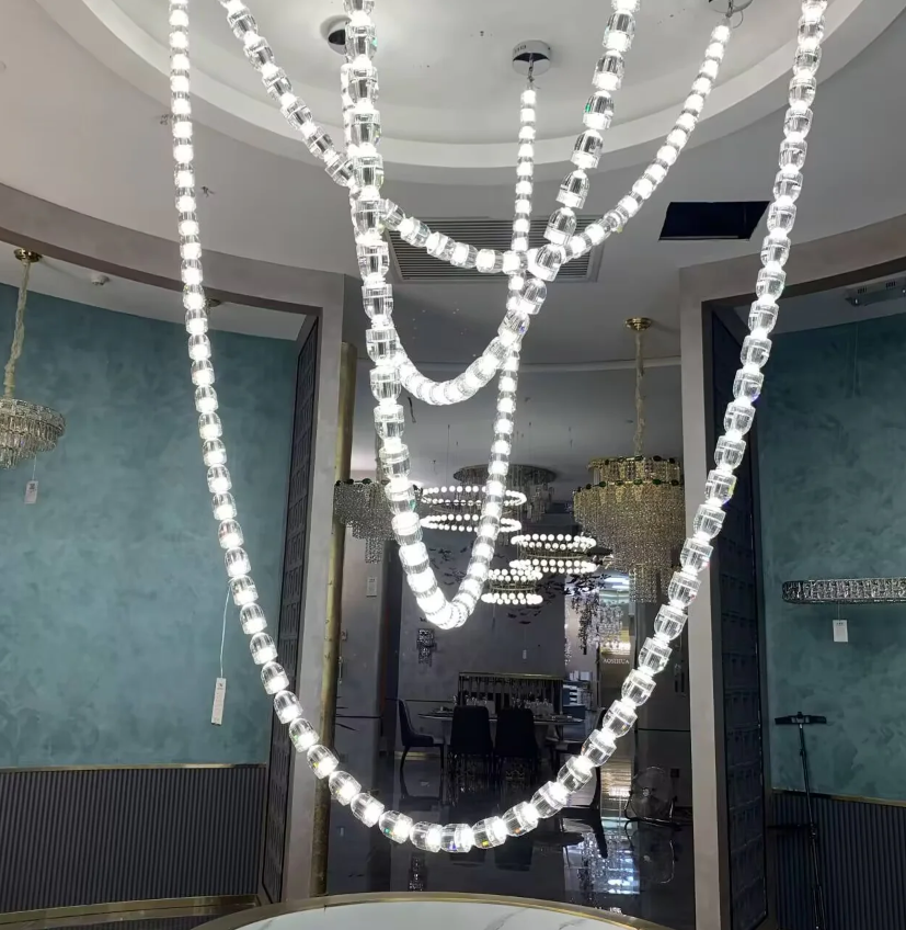 Modern Crystal Bullet Necklace Chain Chandelier for Living Room/Staircase/Foyer/Hotel/Restaurant
