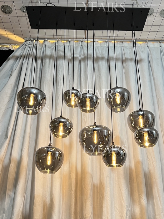 Lampadario in vetro grigio fumé per bar/sala da pranzo
