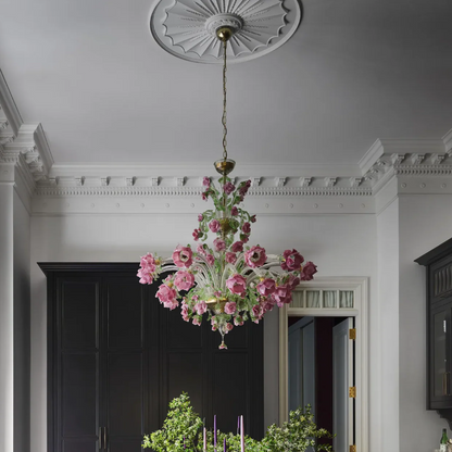 Nature-inspired Pink Rose Glass Chandelier