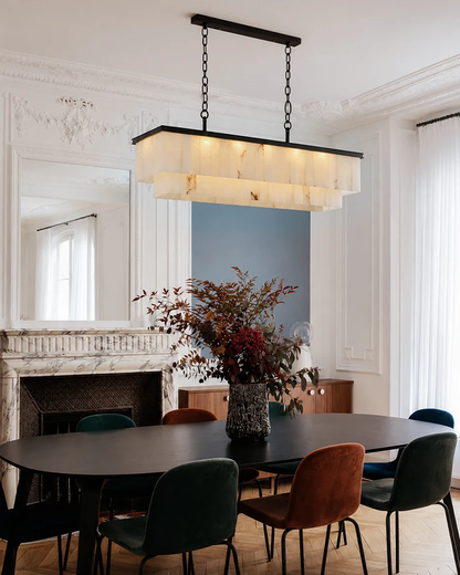 Modern Rectangular 2-tier Alabaster Chandelier for Dining Room