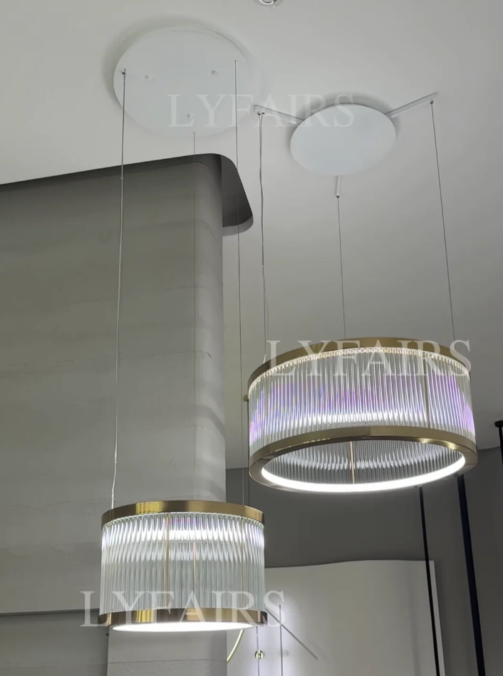 Modern Round/Rectangular Crystal Rods Chandelier Set for Low Ceiling