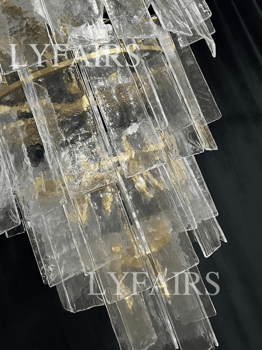 Vintage Inspired Tiered Clear/Smoky Gray Rippled Cast Glass Chandelier
