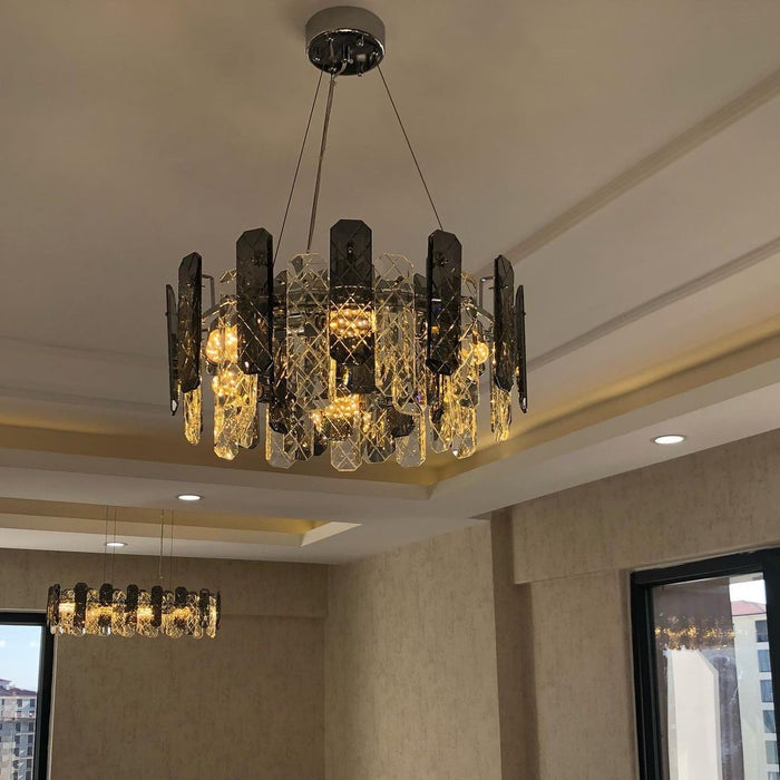 Lampadario moderno in cristallo grigio fumo, lampadario a sospensione scintillante per soggiorno/sala da pranzo/camera da letto/ufficio domestico