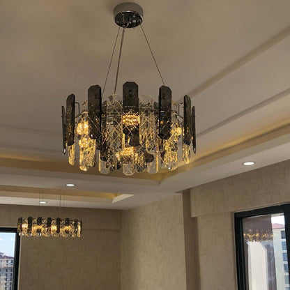 Lampadario moderno in cristallo grigio fumo, lampadario a sospensione scintillante per soggiorno/sala da pranzo/camera da letto/ufficio domestico