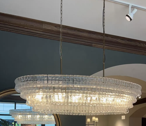 Modern Oval Clear/Smoky Gray Glass Chandelier for Low-ceiling